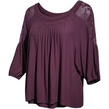 Torrid Dusty Plum Crepe Embroidered Mesh Blouse 3 NWT Purple Bell Sleeve Top picture