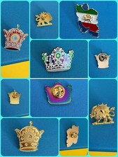 vintage mixed lot lapel pins CROWN QUEEN KING IRAN MAP ست تاج و نقشه ایران پهلوی picture