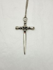 JPI 2000 Stamped Goth Fantasy Skull Sword Necklace Pendant picture