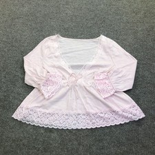 Aeropostale Blouse Womens S Pink V Neck 3/4 Sleeve Lace Trim Ruffle Tunic Top picture