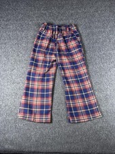 Vintage Healthtex Pants Kids 4 Blue Plaid Flare Elastic Waist Talon Zip 70s picture