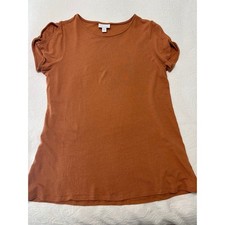 J. Jill Love Linen Rust Orange Tulip Sleeve Knit Top Medium picture