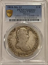 1818 Mo JJ Mexico Silver 8 Reales PCGS F Details picture