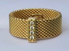 Tiffany & Co 18k Gold Diamond Somerset Ring Sz 8 Wide Band hard mesh woven  picture