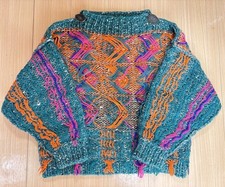 Vintage Kansai International Wool Art Knit Cardigan Fringe Made in Japan Rare picture