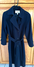 Talbots Navy Trench Coat Belted Lined Sz 6P 45