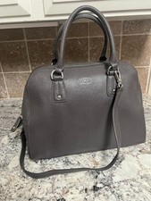 Furla Satchel Bag Womens Large Grey Leather Top Handle with Detachable Strap picture