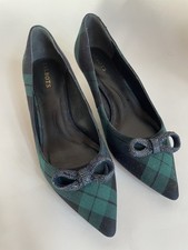 Talbots Sylvie Women Kitten Pumps Size 7M Tartan Plaid Glitter Bow picture