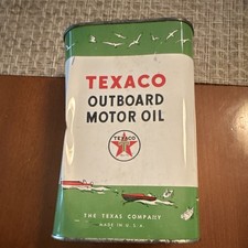 Full Factor Sealed~ early 1960s era TEXACO OUTBOARD MOTOR OIL Old 1 qt. Tin Can picture