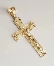 Religion Diamond Cut Jesus INRI Cross Crucifix Pendant 14K Yellow Gold Plated picture