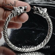 MENDEL Mens Norse Viking Arm Ring Fenrir Wolf Head Cuff Bangle Bracelet For Men picture