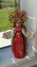 Handmade Ukrainian Motanka Rag Doll Red Home Blessing Mascot Dried Flowers 33cm picture