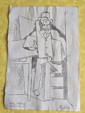Vintage Cubism Graphite Sketch Style of Picasso on 1910 Sicilian Ledger  Paper  picture