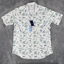 IZOD Button Up Shirt Mens Size XLT White Marlin Nautical Print Short Sleeve NWT picture