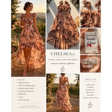 Chelsea 28 Floral High-Low Maxi Dress Pink Hero Botanical Blooms XS CH469034MI picture