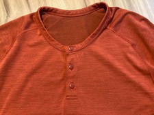 Lululemon Men's Size Large Orange Metal Vent Tech Long Sleeve Henley Shirt picture