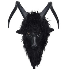 Black Phillip Goat Mask Latex Animal Costume Large Horns Halloween Cosplay Prop picture