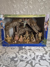Vintage Italian Nativity Set Made in Italy Hand Painted Figures w/ Wooden Stable picture