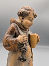 Large Vintage Wood Polychrome Hand Carved German Figurine Monk Friar 7