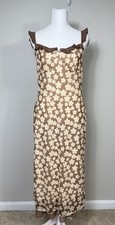 Dazy Dress Women Brown Floral Mesh Maxi Slip Ruffle Y2K Forest Fairy Bodycon XL picture