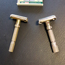 Lot of 2 Vintage Double Edge Safety Razors Silver Tone Metal picture