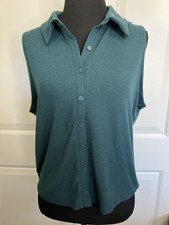 Super Soft by Torrid Tank Top sz OO Blue/green Ribbed Knit Button up with Collar picture