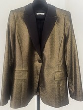 $495 Alice + Olivia Metallic Gold Single-Button Blazer with Satin Lapels 12 picture