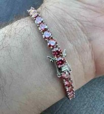 10Ct Round Cut Pink Sapphire Tennis Lab Created Bracelet 14K White Gold Plated picture