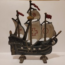 Vintage Cast Iron Spanish Galleon Pirate Ship Door Stop 12