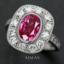2.72ct Burma Ruby Ring Platinum PT900 Diamond Halo Bezel Set Certified picture