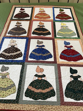 Handmade Patchwork Sunbonnet Sue/Colonial Girls Throw Quilt, 48” x 70” picture