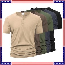 Men's Short Sleeve T-Shirt Henley Regular Fit Causal PolysterLightweight Active picture