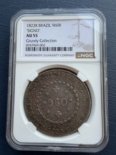 Brasil 960 Réis 1823R “SIGNO” NGC AU55 – Moneda de Plata – Brazil picture