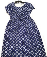 Tacera Navy Blue and White Lattice Pattern Womens Short Sleeve Dress XL picture