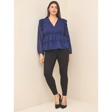 Torrid Blouse Size 1 Blue Leopard Print Tiered Ruffle Peplum Chiffon Top picture