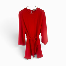 IRO Women’s Red Wrap Dress Belted Tie Closure Long Sleeve Short Size M/40 picture