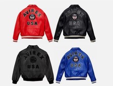Avirex Men's Sheepskin Leather Flight Bomber Varsity Jacket American Style picture