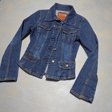 Bitten Women's Blue Solid Jean Jacket Button Front Pockets Long Sleeve XS picture