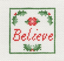 Hand painted needlepoint Believe square 3