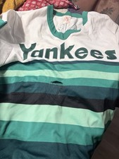 Vintage 80s Hamilton High Yankees Varsity Jersey Alvarado #2 Green Striped Flaw picture