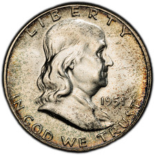 1951-P PCGS MS64 Franklin | Subtle Rainbow Rim Toning | Colorful Speckled Toning picture