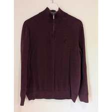 Nautica Men's Dark Plum Quarter Zip Size L- Preppy Layering Minimalist Clean picture