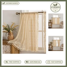 Boho Lace Curtains 36'' Length - Vintage Floral Sheer Panels for Ideal Privacy picture