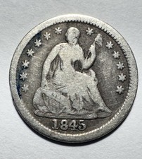 1845 Liberty Seated Half Dime Silver Coin Earlier Date -1756 picture