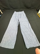H&M L.O.G.G. Wide Leg Pants Size 34 Blue Cotton Linen picture