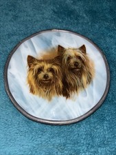 Vintage Leaded White Slag Glass Window Sun Catcher Yorkshire Terriers Dogs #WW picture