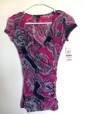 INC International Concepts Size XS Paisley Faux Wrap Top 100% Nylon NEW picture