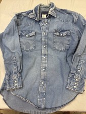 Vintage Wrangler 1980s Pearl Snap Western Denim Shirt Long Sleeve Made In USA picture