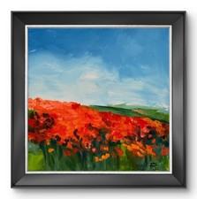 Original Acrylic 12x12 Impressionist Poppy Field Painting Signed R Stevens picture