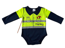 BNWT Baby Boys Sz 0 Personalised Cotton Tradie Fun Body Long Sleeve Romper Suit picture